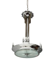 Art Deco Chandelier, Chrome & Glass, Dutch Design, 1930s